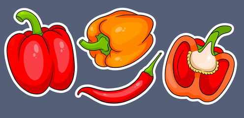 Pepper set. Fresh bell peppers and hot peppers.