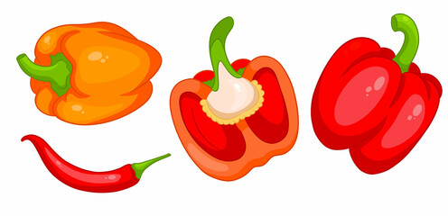 Pepper set. Fresh bell peppers and hot peppers.