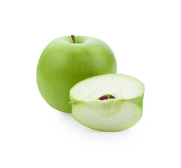one green cut apple isolated on white background clipping path