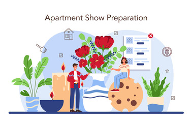 Real estate industry. Real estate agent presenting a house or apartment