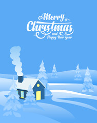 Fototapeta na wymiar Winter landscape background with text Merry Christmas