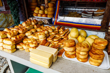 Homemade cheese in the carpathian of romania	
