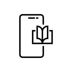 Mobile phone specification line icon. Smartphone functions and apps sign, online reading badge. Vector line illustration