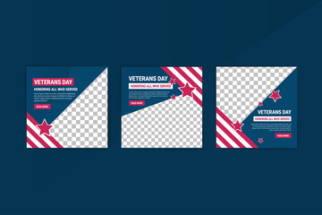 Social media post template for veterans day. - obrazy, fototapety, plakaty