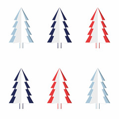 Paper cut out fir tree, Christmas tree. Illustration,. White background. Vector.