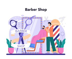 Barber concept. Idea of hair and beard care. Hair cutting process