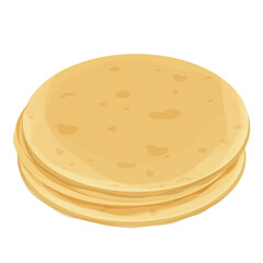 Pita bread, tortilla detailed and colorful isolated on white background. Ingredient for Mexican food, cuisine. Delicious snack, design element for menu, advertising. 