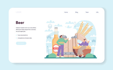 Beer web banner or landing page. Glass bottle and vintage mug