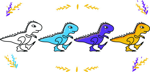 Four dinosaurs. Vector. Illustration. print for shopper, t-shirt, wallpaper, bookmark.