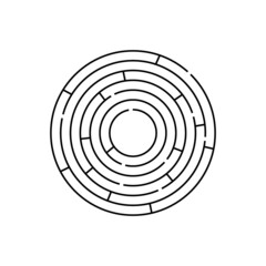 An empty blank labyrinth with a circular shape. Round maze. Vector editable template. Clipart and illustration on white background.