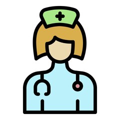 Obraz premium Female nurse icon. Outline female nurse vector icon color flat isolated