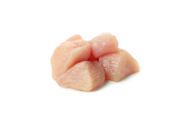 Raw chicken fillet slices isolated on white background