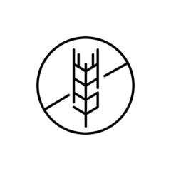 Gluten free food packaging symbol with grain crossed over. Pixel perfect, editable stroke