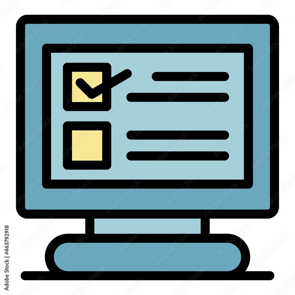 Poster computer test icon. outline computer test vector icon color flat isolated