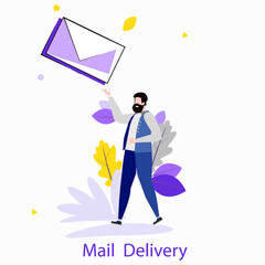 Postman, mailman. Concept of express mail delivery service. Modern flat colorful vector illustration.