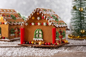 Christmas gingerbread house on white background	