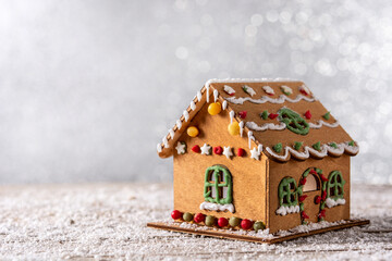 Christmas gingerbread house on white background	