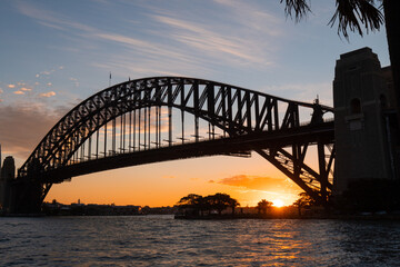 Fototapeta na wymiar Silhouette of Sydney Harbour Bridge at sunset time.
