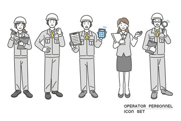 作業員や事務員のベクターイラスト素材／コミュニケーション／現場監督／工事