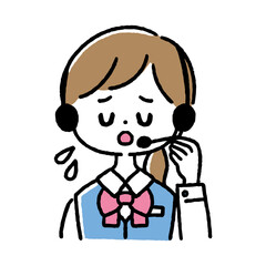コールセンターで働く女性のベクターイラスト　謝罪する　クレーム電話対応
