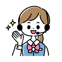 コールセンターでヘッドセットをつけて働く女性　ベクターイラスト　電話対応