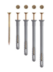 Plastic ribbed anchors - the anchor plastic pipe. Self-drilling zinc dowel with screws from metal. Bolts are made of zinc plated steel. Galvanized metal cavity dowel. Universal set metal anchors.