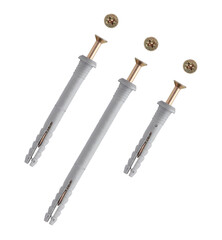 Plastic ribbed anchors - the anchor plastic pipe. Self-drilling zinc dowel with screws from metal. Bolts are made of zinc plated steel. Galvanized metal cavity dowel. Universal set metal anchors.