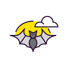  Halloween bat silhouette flying agains the moon. Pixel perfect, editable stroke colorful line art icon