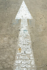 Fototapeta premium White street arrow sign on cement floor at day time
