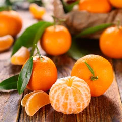 Poster clementine,  mandarin orange fruit and leaves © M.studio