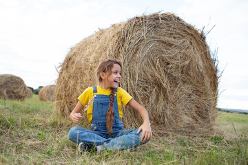 Naklejka na ściany i meble person sitting on hay bale