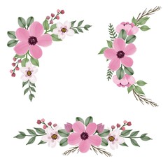 arrangement of pink floral watercolor frame