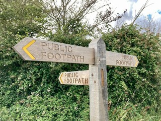 English rural wooden public footpath signs