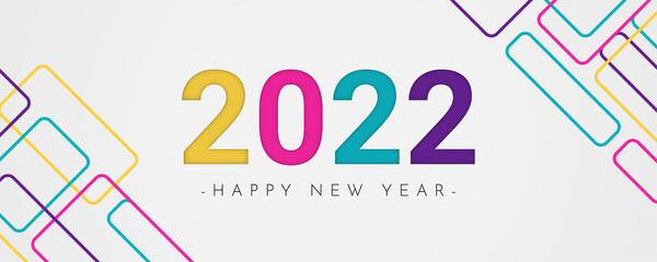 Colorful debossed 2022 numbers with abstract decoration on white background. Calendar header 2022