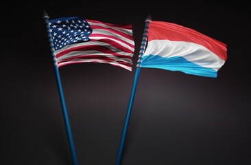 Luxembourg Flag with United States of America Flag 3D Rendering (3D Artwork)