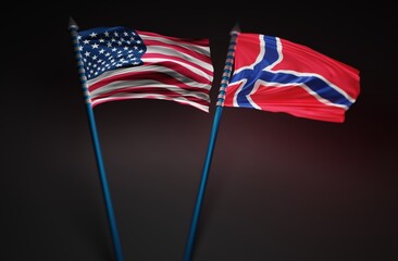 Norway Flag with United States of America Flag 3D Rendering (3D Artwork)