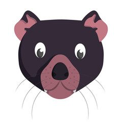Tasmanian devil face front view. Animal head in cartoon style.