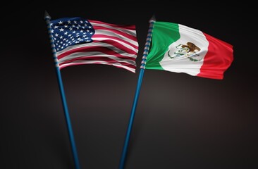 Fototapeta premium Mexico Flag with United States of America Flag 3D Rendering (3D Artwork)