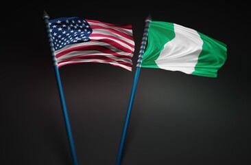 Fototapeta premium Nigeria Flag with United States of America Flag 3D Rendering (3D Artwork)