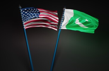Fototapeta premium Pakistan Flag with United States of America Flag 3D Rendering (3D Artwork)