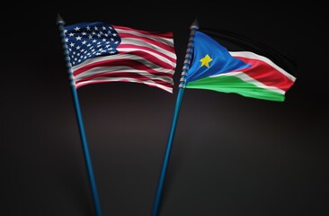 Obraz premium South Sudan Flag with United States of America Flag 3D Rendering (3D Artwork)