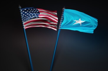 Somalia Flag with United States of America Flag 3D Rendering (3D Artwork)