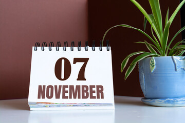 November 07. 7th day of the month, calendar date. Autumn month, day of the year concept