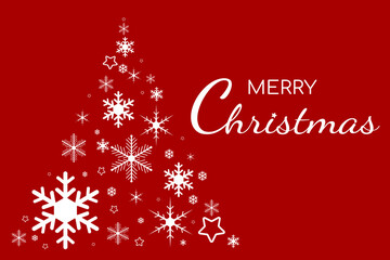 Christmas and New Year Typographical on shiny Xmas background with Christmas tree with snowflakes, light, stars. Merry Christmas card. Vector Illustration.