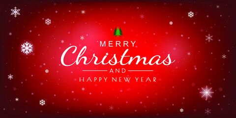 Christmas and New Year Typographical on shiny Xmas background with winter landscape with snowflakes, light, stars. Merry Christmas card. Vector Illustration.