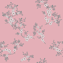 seamless pattern of flowers, branches and leaves