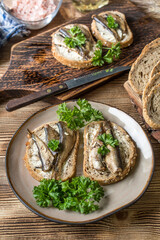 Sandwich with sprats.