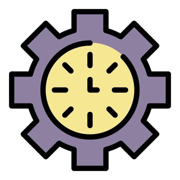 Time gear money icon. Outline time gear money vector icon color flat isolated