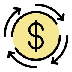 Dollar money transaction icon. Outline dollar money transaction vector icon color flat isolated