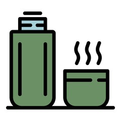 Thermos bottle icon. Outline thermos bottle vector icon color flat isolated